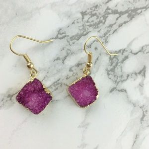 Pink Druzzy Dangle Square Earrings